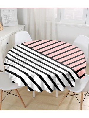 Rem Home Remhome Renkli Geometrik Desenli Mermer Motifli Dijital Baskılı Modern Yuvarlak Masa Örtüsü - Çap 140CM 140 x 140 cm