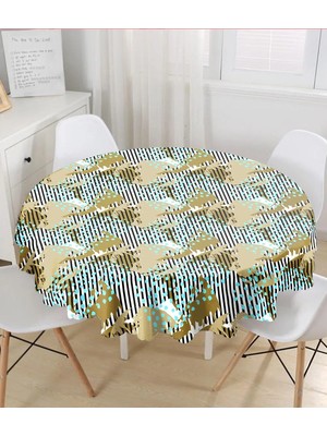 Rem Home Remhome Renkli Zemin Uzerinde Onedraw Çizimli Dijital Baskılı Modern Yuvarlak Masa Örtüsü - Çap 140CM 140 x 140 cm