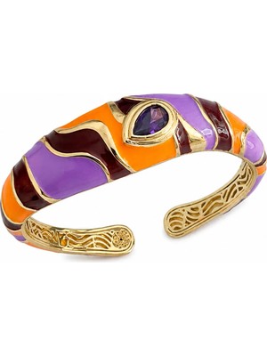 Hector&Co. Jewellery Aura Color Statement Gold Bileklik – Mor, Turuncu & Bordo Mine Detaylı ✨🔥