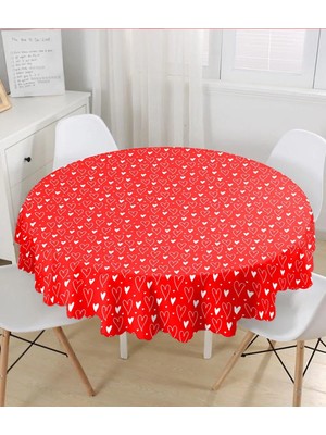 Rem Home Remhome Sevgililer Günü Temalı Özel Tasarım Dijital Baskılı Modern Yuvarlak Masa Örtüsü - Çap 140CM 140 x 140 cm