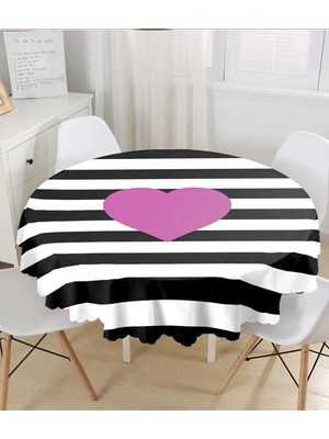 Rem Home Remhome Kalp Desenli Dijital Baskılı Yuvarlak Masa Örtüsü - Çap 140CM 140 x 140 cm