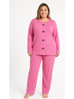 Sleeproom Büyük Beden Kaşkorse Mevsimlik Pembe Pijama Takımı