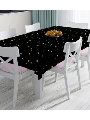Rem Home Remhome Gold Zeminde Yatay Sıyah Çizgili Dijital Baskılı Masa Örtüsü 90 x 90 cm