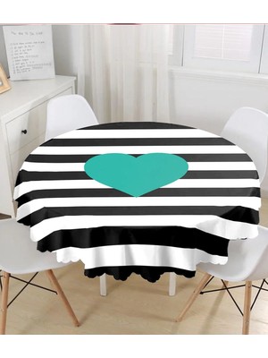 Rem Home Remhome Modern Kalp Desenli Dijital Baskılı Yuvarlak Masa Örtüsü - Çap 140CM 140 x 140 cm