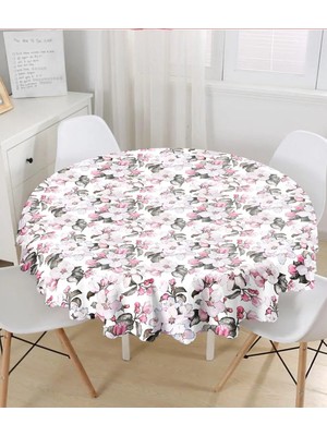 Rem Home Remhome Toplu Kavaniçe Çiçek Baskılı Dijital Baskılı Yuvarlak Masa Örtüsü - Çap 140CM 140 x 140 cm
