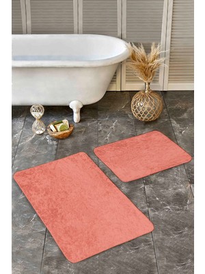 Rem Home Remhome 2'li Set Düz Renk Mercan 2'li Banyo & Mutfak Paspas Takımı Takım Banyo Paspası
