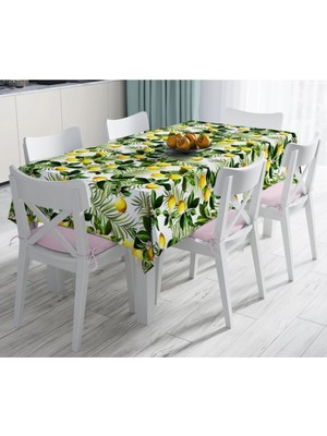 Rem Home Remhome Limon Yaprakları Desenli Dijital Baskılı Leke Tutmaz Masa ÖRTÜSÜ-120X140 cm 90 x 90 cm