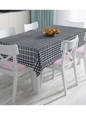 Rem Home Remhome Beyaz Zemin Üzerinde Siyah Ekose Desenli Dijital Baskılı Masa Örtüsü 90 x 90 cm