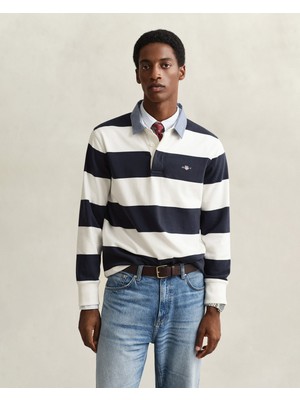 Gant Erkek Beyaz Regular Fit Çizgili Logolu Polo Yaka Rugby T-Shirt 2004083.113