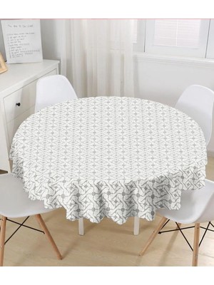 Rem Home Remhome Kot Zemin Üzerinde Soyut Çizimli Yuvarlak Masa Örtüsü - Çap 140CM 140 x 140 cm