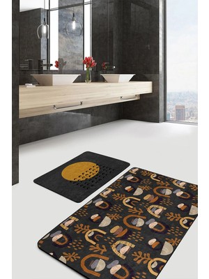 Rem Home Remhome Bohem Motifli Etnik Tasarımlı 2'li Banyo Paspas Takımı & Mutfak Paspas Seti Takım Banyo Paspası