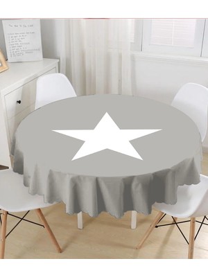 Rem Home Remhome Modern Yıldız Desen Dijital Baskılı Yuvarlak Masa Örtüsü - Çap 140CM 140 x 140 cm