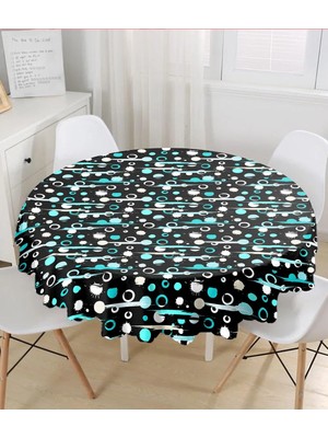 Rem Home Remhome Siyah Zeminli Renkli Puantiyeli Dijital Baskılı Modern Yuvarlak Masa Örtüsü - Çap 140CM 140 x 140 cm