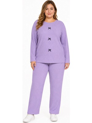 Sleeproom Büyük Beden Kaşkorse Mevsimlik Mor Pijama Takımı