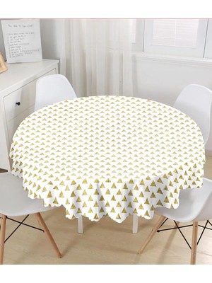 Rem Home Remhome Beyaz Zeminde Gold Ucgen Detaylı Dijital Baskılı Modern Yuvarlak Masa Örtüsü - Çap 140CM 140 x 140 cm