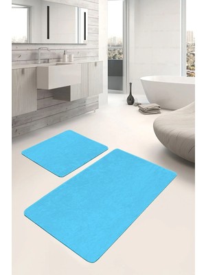 Rem Home Remhome 2'li Set Düz Renk Turkuaz 2'li Banyo & Mutfak Paspas Takımı Takım Banyo Paspası