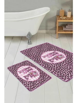 Rem Home Remhome Pembe Zebra Motifli Hope Temalı 2'li Banyo Paspas Takımı & Mutfak Paspas Seti Takım Banyo Paspası