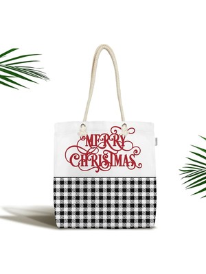 Rem Home Remhome Mery Christmas Temalı Ekose Tasarımlı Fermuarlı Kumaş Omuz Çantası