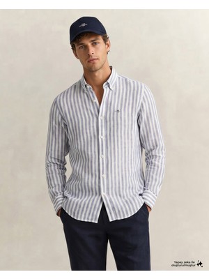 Gant Erkek Mavi Regular Fit Çizgili Logolu Gömlek 38261115T.442