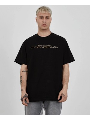 Hace Bazaar Bisiklet Yaka Baskılı Oversize T-Shirt - Siyah -