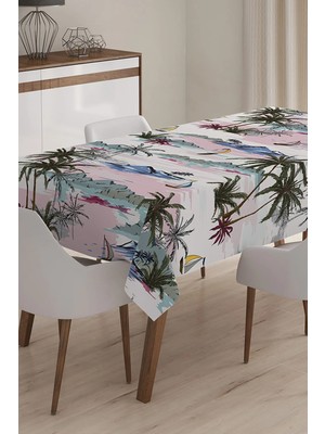 Rem Home Remhome Modern Palmiye Desenli Dijital Baskılı Masa Örtüsü - 120 x 140 cm