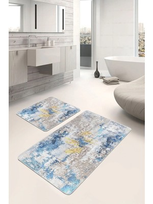 Rem Home Remhome 2'li Set Antika Zeminde Eskitme Motifli Duvar Eskitme Motifli Vintage 2'li Banyo Paspas Takımı Takım Banyo Paspası