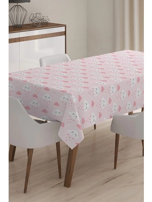 Rem Home Remhome Pembe Bulut Resimli Dijital Baskılı 3D Masa Örtüsü - 140 x 180 cm