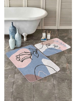Rem Home Remhome Soyut Renkli Bohem Dijital Baskılı 2'li Kaymaz Tabanlı Banyo & Mutfak Paspas Takımı Takım Banyo Paspası