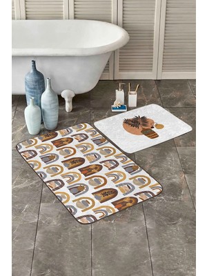 Rem Home Remhome Bohem Motifli Etnik 2'li Banyo Paspas Seti & Klozet Paspas Takımı Takım Banyo Paspası