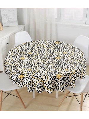 Rem Home Remhome Zebra Desenli Altın Detaylı Modern Yuvarlak Masa Örtüsü - Çap 140CM 140 x 140 cm