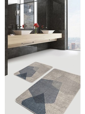 Rem Home Remhome 2'li Krem Zeminde Eskitme Motifli Dokuma Desenli Sade & Şık Klasik 2'li Banyo & Mutfak Paspas Takımı Takım Banyo Paspası