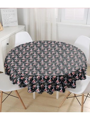 Rem Home Remhome Siyah Zemin Çapa Motifli Dijital Baskılı Modern Yuvarlak Masa Örtüsü - Çap 140CM 140 x 140 cm
