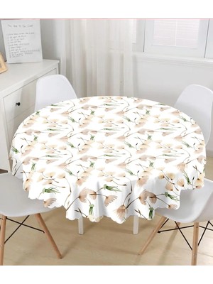 Rem Home Remhome Beyaz Zemin Üzerinde Çiçek Desenli Dijital Baskılı Modern Yuvarlak Masa Örtüsü - Çap 140CM 140 x 140 cm
