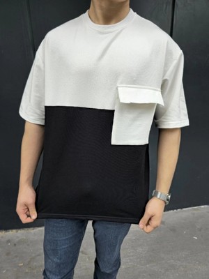 Hace Bazaar Torba Cep Detaylı Parçalı T-Shirt - Siyah -