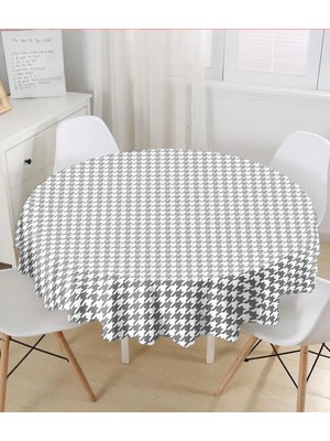Rem Home Remhome Beyaz Zeminli Gri Ekose Desenli Dijital Baskılı Modern Yuvarlak Masa Örtüsü - Çap 140CM 140 x 140 cm