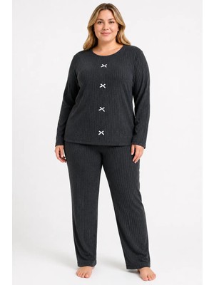 Sleeproom Büyük Beden Kaşkorse Mevsimlik Antrasit Pijama Takımı