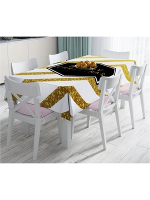 Rem Home Remhome Altın Şeritli Merry Christmas Desenli Dekoratif Leke Tutmaz Masa Örtüsü