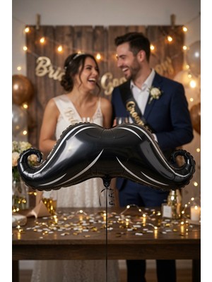 Dodomar Bride Groom Bekarlığa Veda Folyo Balon Siyah Bıyık Model 40 Inç 45X98 cm Parti Süsü