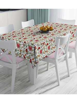 Rem Home Remhome Beyaz Zemin Üzerinde Çiçek Desenli Dijital Baskılı Masa Örtüsü 90 x 90 cm