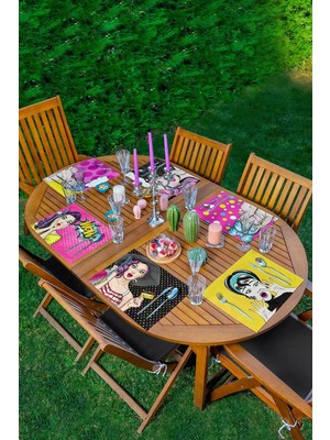 Rem Home Remhome 6'lı Özel Tasarım Pop-Art Kız Desenli Amerikan Servis Seti
