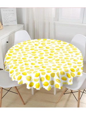 Rem Home Remhome Limon Desenli 3D Dijital Baskılı Yuvarlak Masa Örtüsü - Çap 140CM 140 x 140 cm