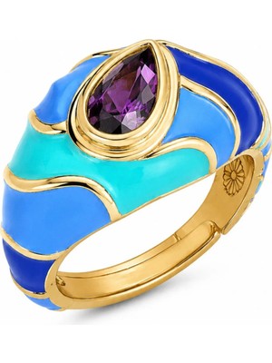 Lovecharm Ocean Aura Statement Yüzük – Turkuaz & Saks Mavisi Mine Detaylı Mor Taşlı 💙💜✨