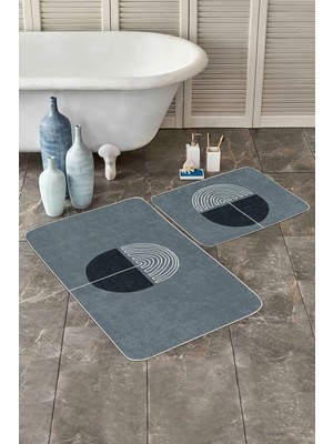 Rem Home Remhome Onedraw Özel Tasarımlı Dijital Baskılı 2'li Kaymaz Tabanlı Banyo & Mutfak Paspas Takımı Takım Banyo Paspası
