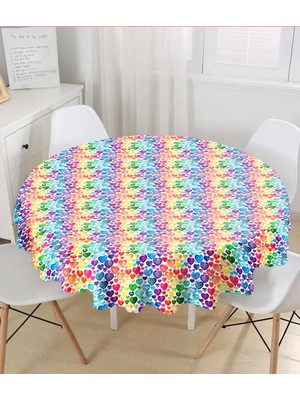 Rem Home Remhome Renkli Kalpler Özel Tasarımlı Dijital Baskılı Yuvarlak Masa Örtüsü - Çap 140CM 140 x 140 cm