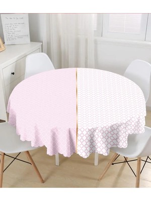 Rem Home Remhome Pembe & Beyaz Ogea Desenli Dijital Baskılı Modern Yuvarlak Masa Örtüsü - Çap 140CM 140 x 140 cm