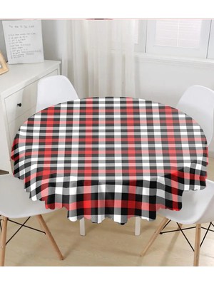 Rem Home Remhome Siyah Kırmızı Beyaz Ekose Desenli Yuvarlak Masa Örtüsü - Çap 140 cm 140 x 140 cm
