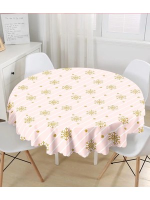 Rem Home Remhome Pembe Zeminde Kartanesi Detaylı Özel Tasarım Yuvarlak Masa Örtüsü - Çap 140CM 140 x 140 cm