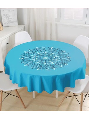 Rem Home Remhome Renkli Zemin Üzerinde Çini Desenli Dijital Baskılı Modern Yuvarlak Masa Örtüsü - Çap 140CM 140 x 140 cm