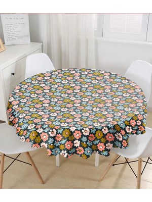 Rem Home Remhome Siyah Zemin Üzerinde Renkli Çiçek Desenli Yuvarlak Masa Örtüsü - Çap 140CM 140 x 140 cm