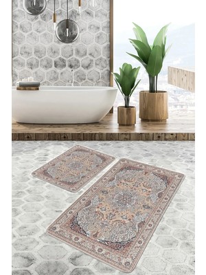 Rem Home Remhome 2li Set Antika Zeminde Uşak Motifli Dokuma Desenli Avangarde Etnik Motifler 2'li Banyo Paspas Takımı Takım Banyo Paspası